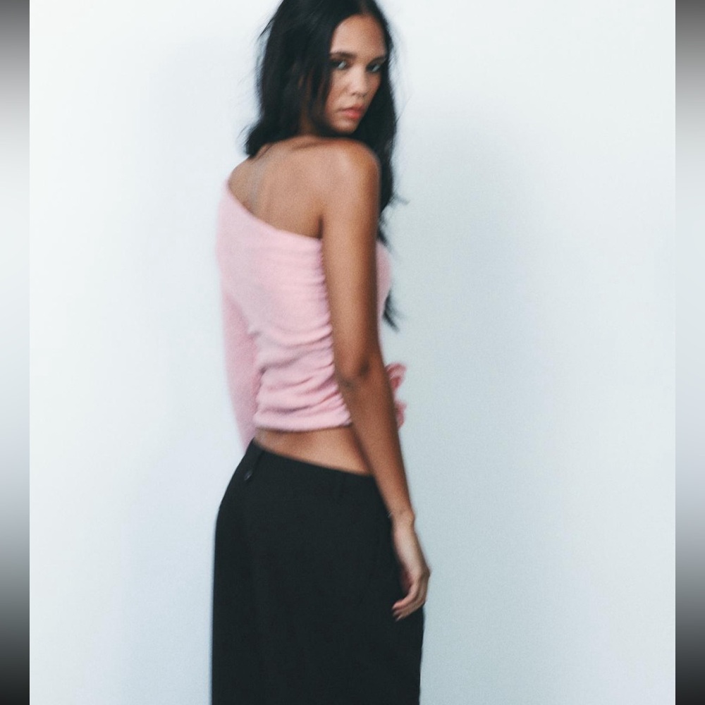 Zara raised floral knit top, pastel pink, 2025 - Picture 4 of 10